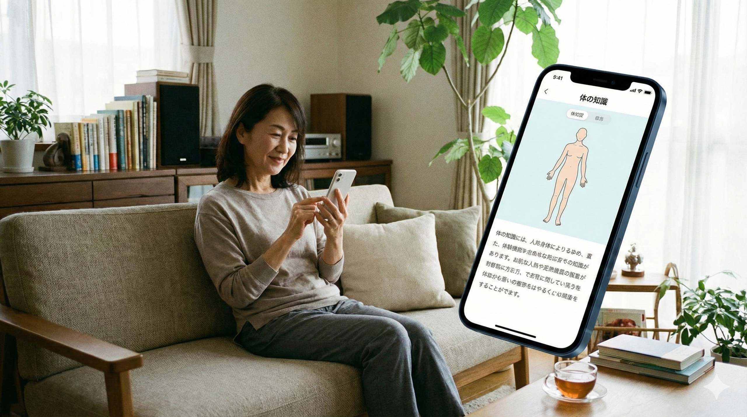 スマホでからだ未来カレッジを利用する50代女性